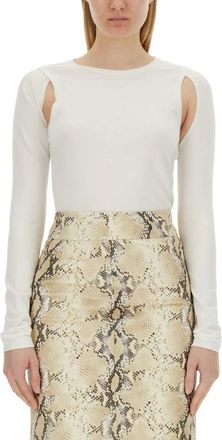 Helmut Lang Cut-Out Katoenen Trui - Dames - Longsleeves - Wit - L - Katoen - Tops