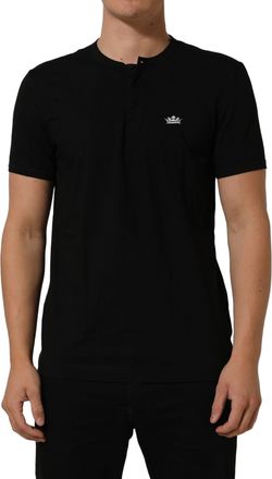 Dolce & Gabbana Crown-Embroidered Henley Shirt - Black