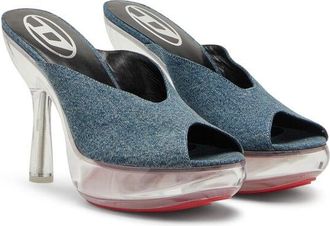 Diesel D-Lake-Platform mules in denim and plexiglass - Sandals - Woman - Blue