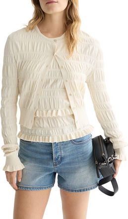 Scotch & Soda Smocked Crewneck Cardigan in Eggnog at Nordstrom, Size X-Small