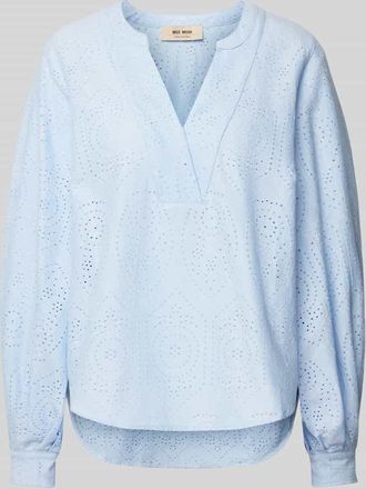 Mos Mosh Regular Fit Bluse mit Lochstickerei Modell YEN SINA in Hellblau, Gr&ouml;&szlig;e XS