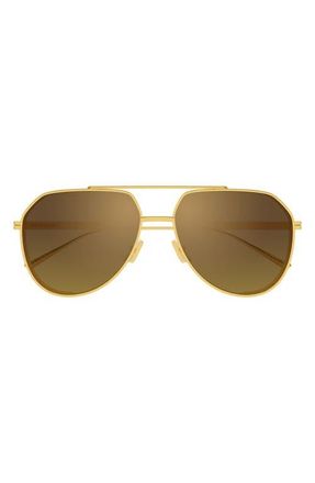Bottega Veneta 60mm Pilot Sunglasses in Gold/Brown Lens at Nordstrom