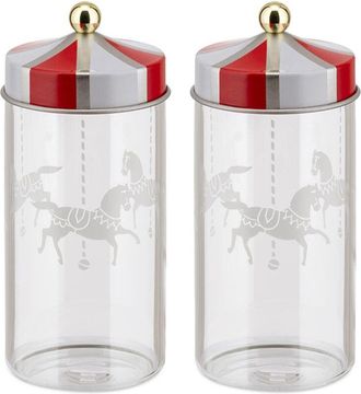 Alessi Contenitori per spezie de design in vetro serigrafato con coperchio in banda stagnata, Set de 2, vetro ferro, Multicolore, Unico nel suo genere