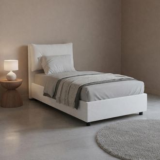 Talamo Italia Dmora - Cama Individual Diovin, Cama Contenedor Con Tapizado En Ecopiel, 100% Made In Italy, Apertura Frontal, Adecuado Para Colch&oacute;n 80x190 Cm, Blanco