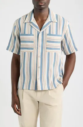 Reiss Celeste Stripe Camp Shirt in Blue/white Stri at Nordstrom, Size Xx-Large