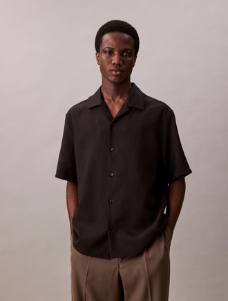 Calvin Klein Kurzarmhemd CALVIN KLEIN SS TRVLR LNN CMP ESY, Herren, Gr. XXL, N-Gr, schwarz, Web, Obermaterial: 60% Leinen, 40% Polyester, unifarben, regular fit no