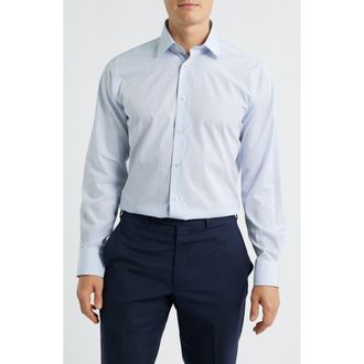 David Donahue Trim Fit Poplin Micro Check Dress Shirt in Blue/green at Nordstrom Rack, Size 17.5 - 34/35