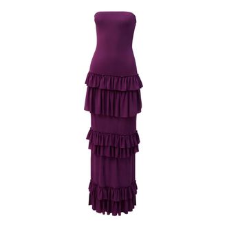 Aniye By Maxi Dresses, female, Purple, Size: S Abito lungo a fascia con doppie balze