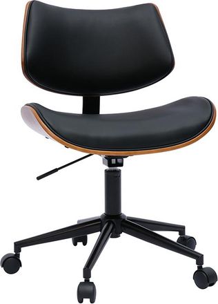 Miliboo Miliboo - Silla De Oficina De Dise&ntilde;o Negra Con Ruedas, Madera De Nogal Oscuro Y Metal Negro Malmo