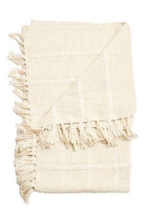 Studio Variously Sea Shell White Textured Checks Handloom Throw at Nordstrom
