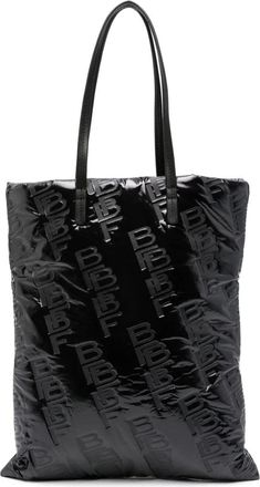 by FAR Embossed Black Leather Tote Bag With Glossy Finish