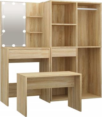 vidaXL Juego De Tocador Con Led Madera Contrachapada Roble Sonoma Vidaxl