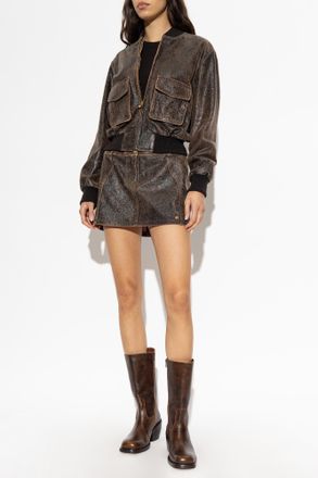 Amiri Leather Jacket With Pockets, Womens, Brown
