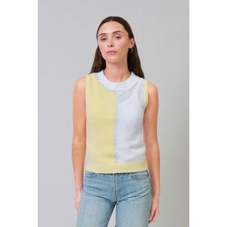 Central Park West Birdie Two Toned Whipstitch Shell in Yellow /White at Nordstrom, Size X-Small