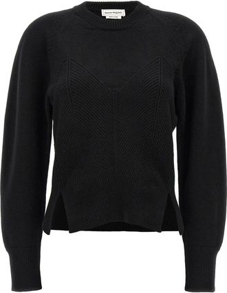 Alexander McQueen Truien & Vesten, Dames, Zwart, M, Wol, Chevron Corset Sweater