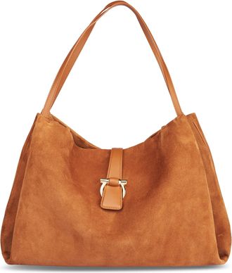 Ferragamo Medium Suede Tote with Leather Accents