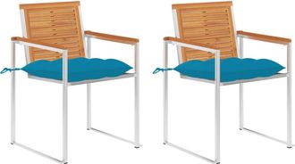 vidaXL Sillas De Jard&iacute;n Con Cojines 2 Uds Madera Maciza Acacia Y Acero Vidaxl
