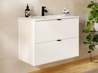 Vente-Unique Mobile per bagno sospeso con scanalature e lavabo da incasso L80 cm Bianco - ZEVINI