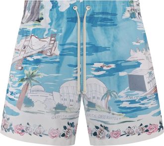 Amiri graphic-print swim shorts - men - Silk - XXXL - Blue