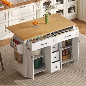 Matteo White & Natural Dropleaf Kitchen Island