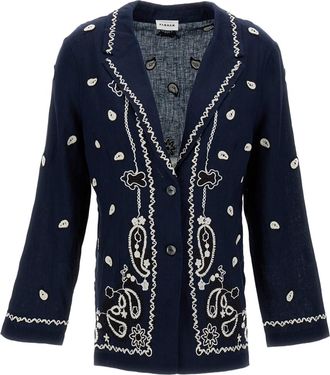 P.A.R.O.S.H. Embroidered Linen Jacket with Classic Lapels