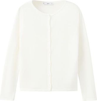 Mango Fine Knit Crewneck Cardigan in Ecru at Nordstrom, Size X-Small