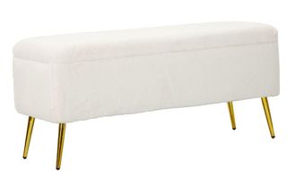 Mauro Ferretti Banco con caja de metal dorado y tela blanca cm 112x42x50