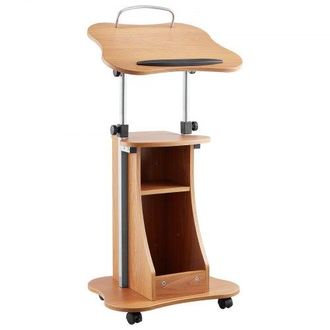 OEM Soporte De Podio De Madera Altura Ajustable 79,5-110 Cm Atril De Pie Con Ruedas, Amplia Superficie De Lectura, Estante De Almacenamiento Abierto Para 