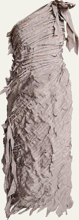 Lanvin One-Shoulder Tiered Ribbon Midi Dress