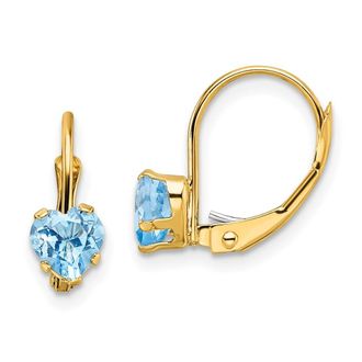 Diamond2Deal 14k Yellow Gold 5mm Heart Blue Topaz Drop Dangle Earrings