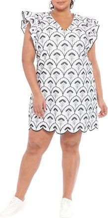 London Times Flutter Sleeve Eyelet Shift Dress in White/Black at Nordstrom Rack, Size 20W