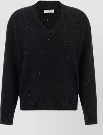 Brunello Cucinelli cashmere silk sequin-embroidered v-neck sweater