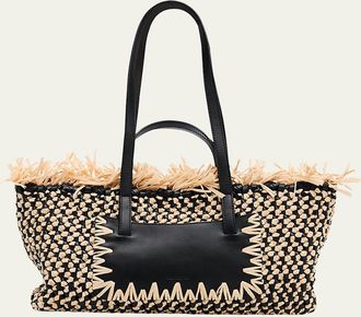 Ulla Johnson Lali Small Fringed Woven Raffia Tote Bag