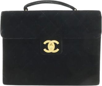 Chanel Pre-owned Velvet Leather Matelasse Coco Mark Briefcase - Dames - Vintage Handtas - Zwart - ONE Size - Leer - Vintage