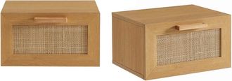 DRAWER Conjunto 2 mesas de noche de pared madera y trenzado - Madera clara