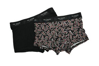 Ted Baker London Nately 2 Pair Box Set of Mens Cotton Stretch Printed Trunks Boxer Shorts in Black Size Large 36-38 waist Inches