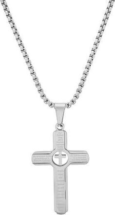 HMY Jewelry Mens Lords Prayer Cross Pendant Necklace in Silver at Nordstrom Rack