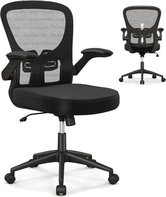 Costway Costway - Silla Oficina Ergonomica de Malla, Reposabrazos Abatibles, Soporte Lumbar Ajustable, Silla Ergonomica Escritorio con Respaldo 90°-120°