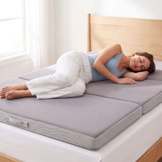Best Choice Products 4in Thick Folding Portable Gray Mattress Topper w/ Carry Case, Washable Cover