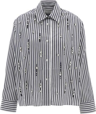 Des_Phemmes Striped Crystal Embroidered Cotton Shirt
