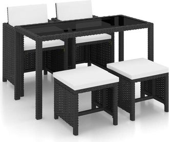 vidaXL Set Comedor De Jard&iacute;n 5 Piezas Y Cojines Rat&aacute;n Sint&eacute;tico Negro Vidaxl