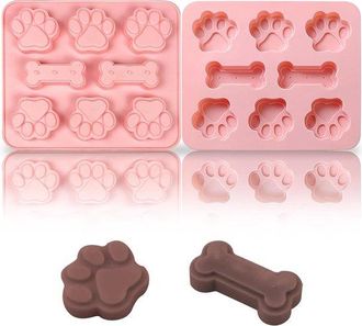 OEM 4 Moldes De Silicona Para Mascotas, Moldes Silicona Forma Pata Hueso Cachorro, Moldes Silicona Antiadherentes Aptos Alimentario, Color Rosa Claro