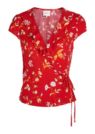 Reformation Clemence Floral-print Crepe Wrap top - Red - 12 (UK16 / XL)