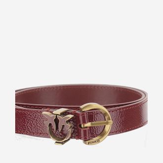 Pinko Womens Leather Belt With Logo Dark Red