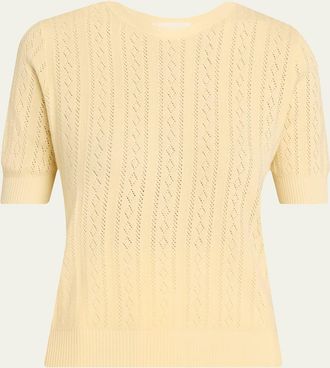 Lisa Yang Nika Cotton Pointelle Knit Short-Sleeve Sweater
