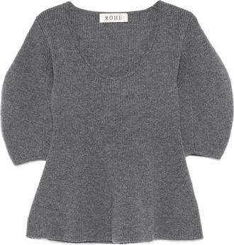 R&oacute;he Geribbelde Gebreide Top met U-hals - Dames - Ronde hals truien - Grijs - 2XS - Wol - Truien & Vesten