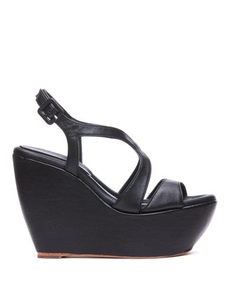Paloma Barcel&oacute; Wedge leather sandals with buckled closure