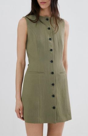 Mango Texture Sleeveless Button Minidress in Green at Nordstrom, Size 10