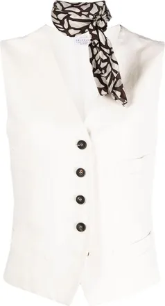 Brunello Cucinelli single-breasted button-up vest - women - Linen/Flax/Eco Brass/Viscose/Acetate/Silk - 38 - White