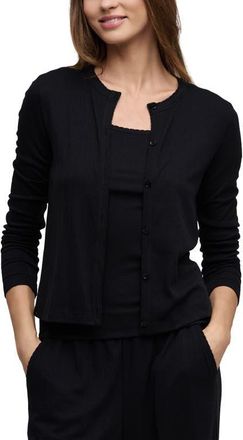Barefoot Dreams Scalloped Pointelle Cardigan in Black at Nordstrom, Size X-Small